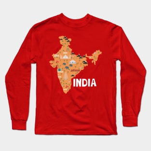 India Illustrated Map Long Sleeve T-Shirt